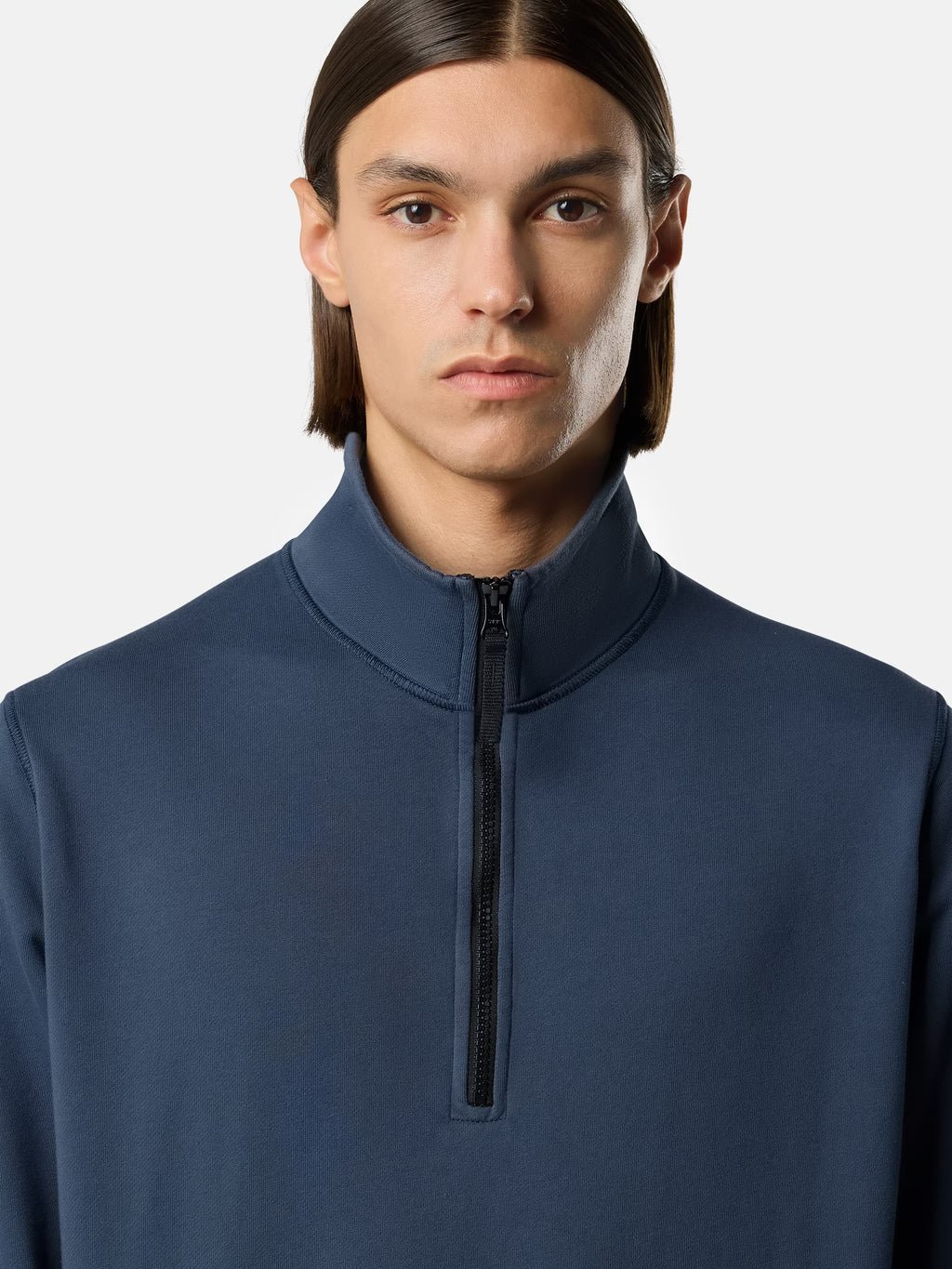 Stone Island Organic Cotton Fleece Half-Zip Sweatshirt in Slate Blue
