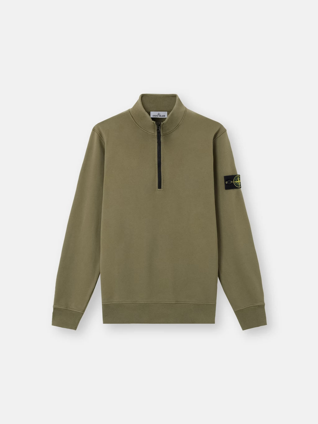 Stone Island Organic Cotton Fleece Half-Zip Sweatshirt in Military Green
