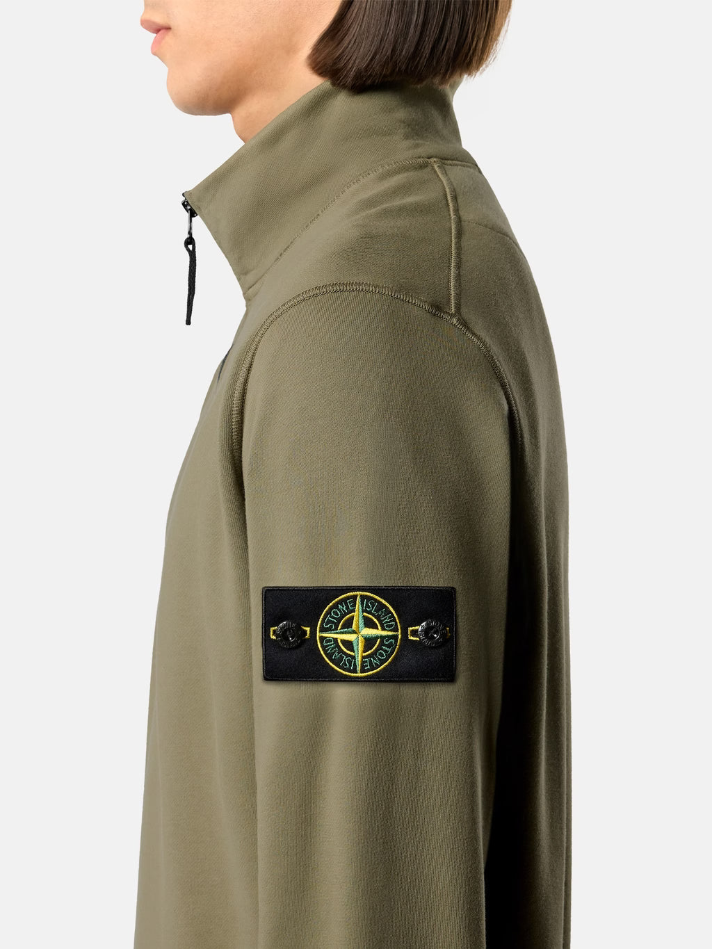 Stone Island Organic Cotton Fleece Half-Zip Sweatshirt in Military Green
