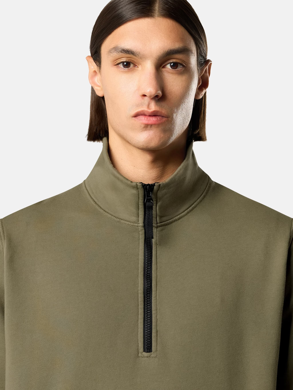 Stone Island Organic Cotton Fleece Half-Zip Sweatshirt in Military Green