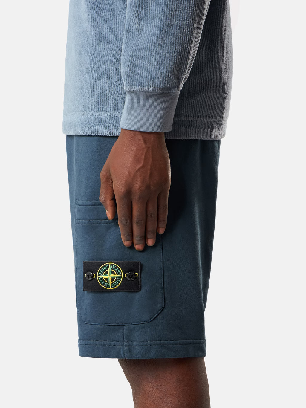 Stone Island Organic Cotton Fleece Jogger Shorts in Slate Blue