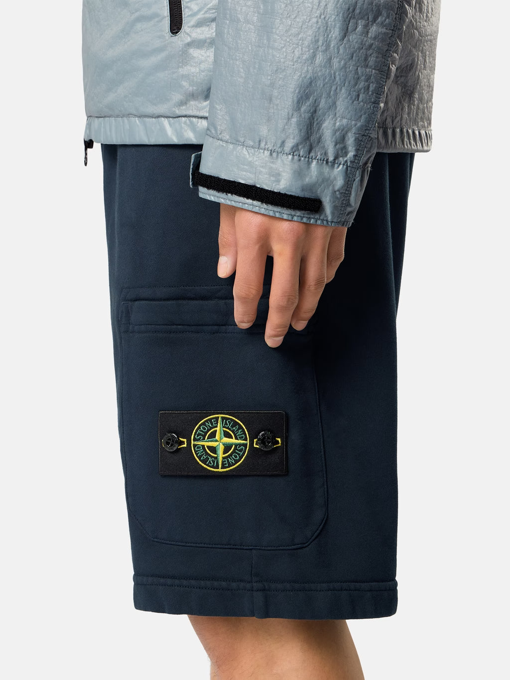 Stone Island Organic Cotton Fleece Jogger Shorts in Navy