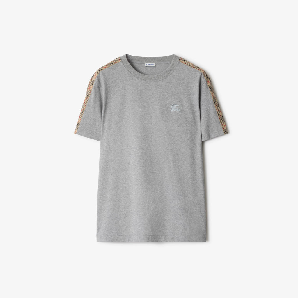 Burberry Check Trim T-Shirt in Pale Grey