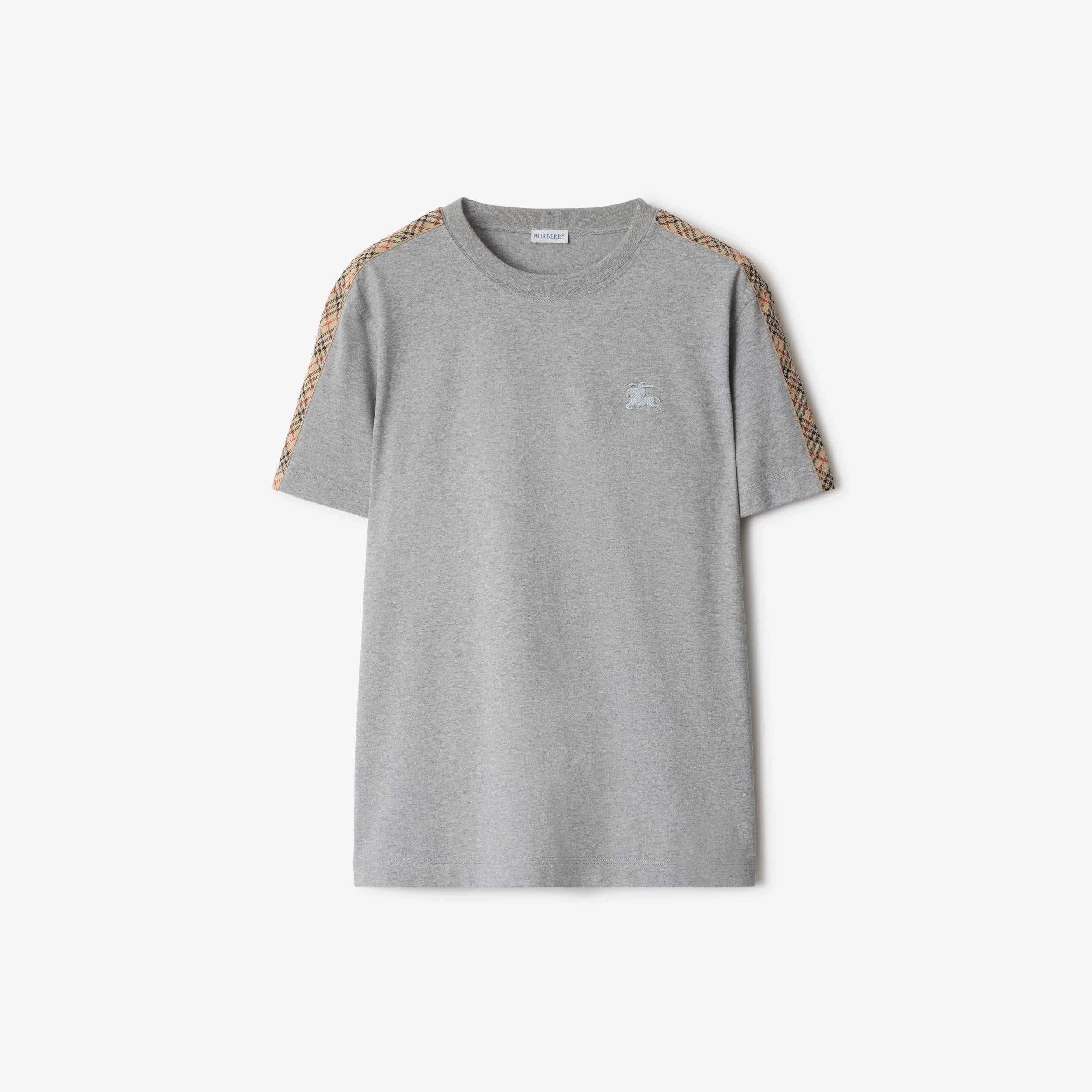 Burberry Check Trim T-Shirt in Pale Grey