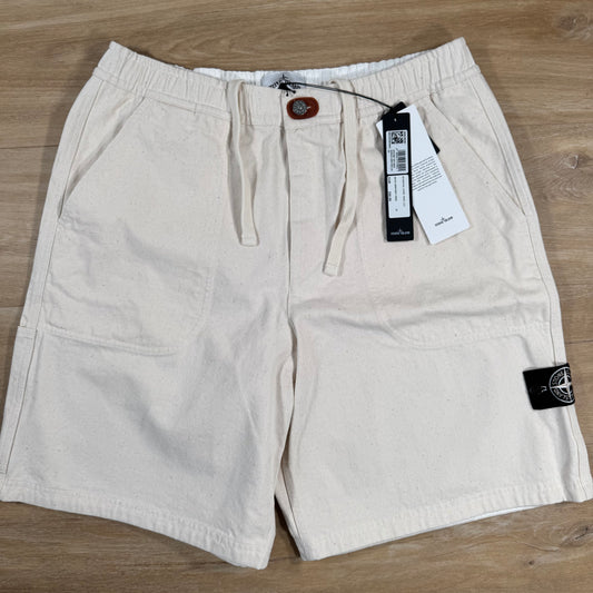 Stone Island Natural Cotton Gabardine Bermuda Shorts in Ivory