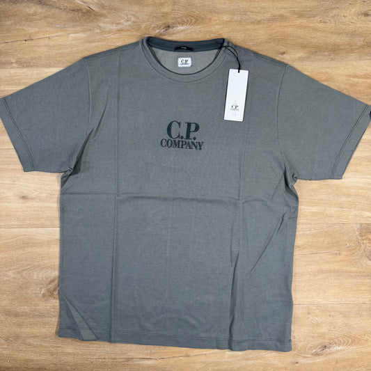 C.P. Company Tacting Piquet Embroidery T-Shirt in Smoked Pearl - Grey