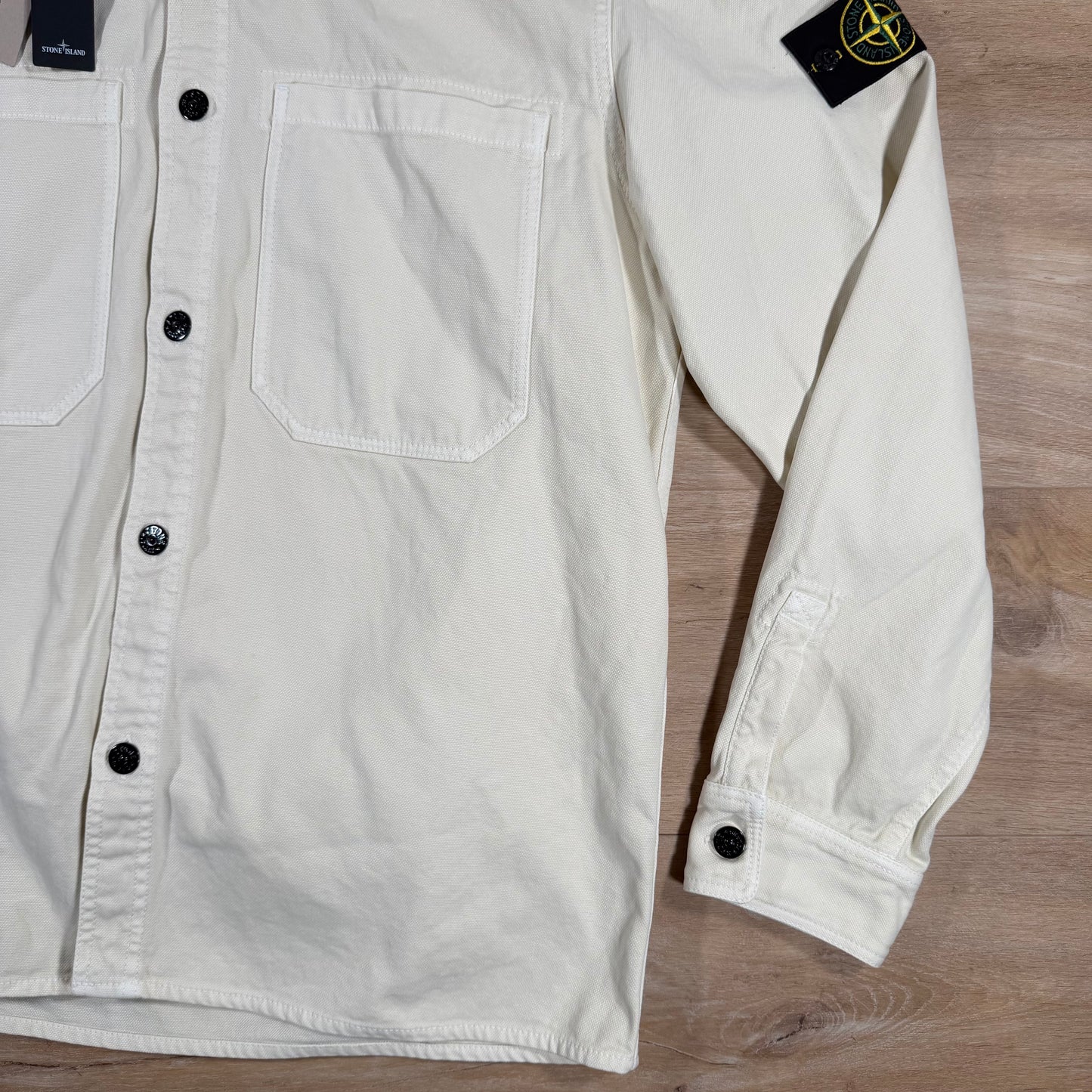 Stone Island Organic Panama Cotton Old Effect Overshirt in Ivory