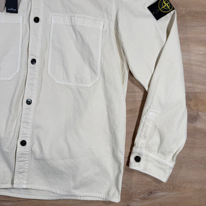 Stone Island Organic Panama Cotton Old Effect Overshirt in Ivory