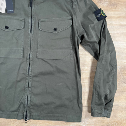 Stone Island Organic Stretch Cotton Overshirt in Military Green