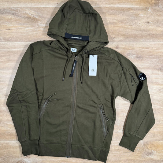 C.P. Company Diagonal Raised Zipped Lens Hoodie in Ivy Green