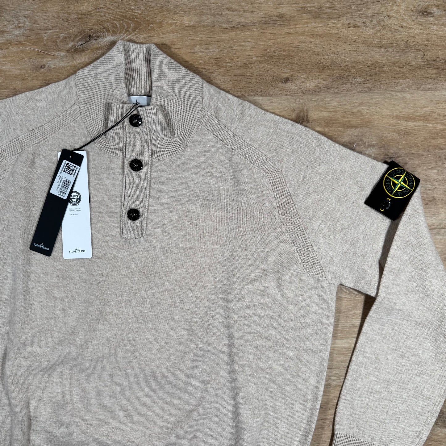 Stone Island Geelong Wool Half Button Jumper in Desert Melange