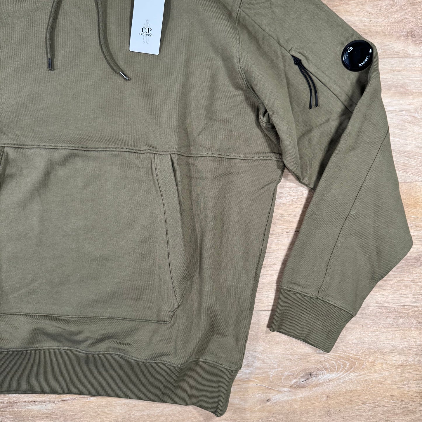 C.P. Company Diagonal Raised Fleece Lens Hoodie in Capers Green
