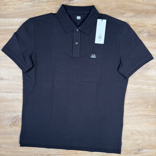 C.P. Company Stretch Piquet Logo Polo Shirt in Black