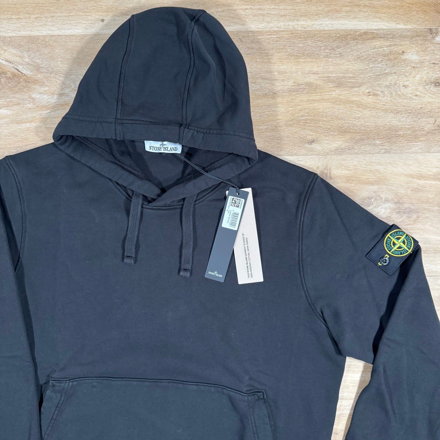 Stone Island Organic Cotton Fleece Pullover Hoodie in Black