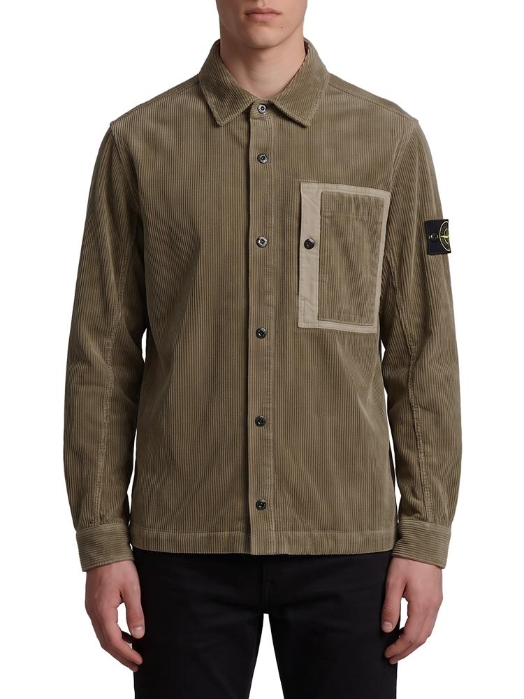 Stone Island Organic Cotton Corduroy 800 Chest Pocket Overshirt in Military Green