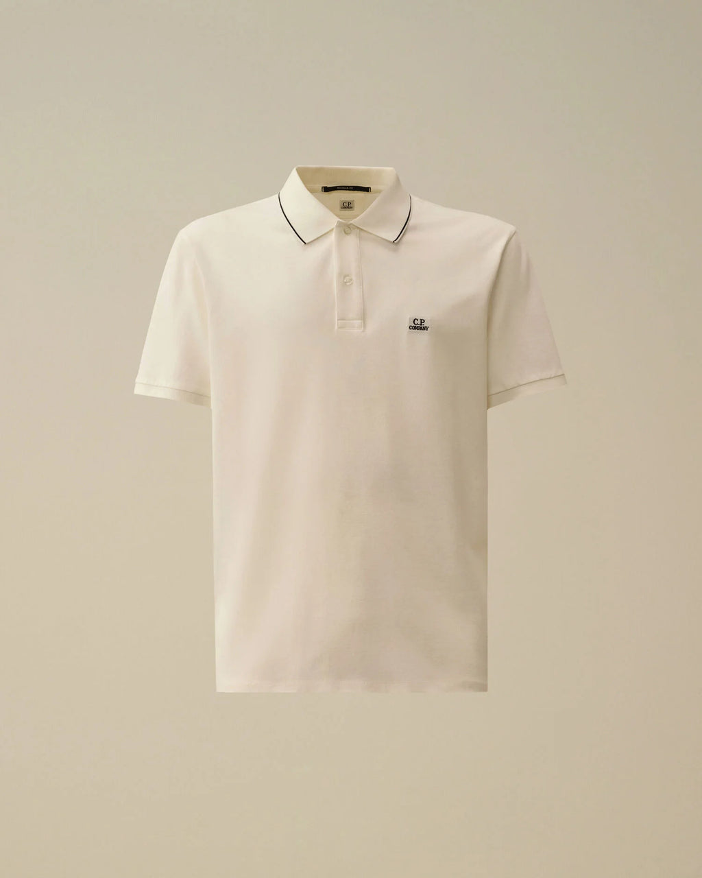 C.P. Company Stretch Piquet Striped Collar Polo Shirt in Gauze White