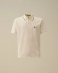C.P. Company Stretch Piquet Striped Collar Polo Shirt in Gauze White