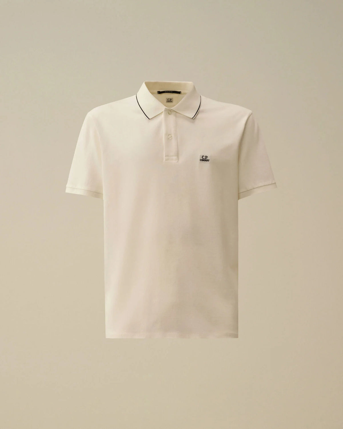 C.P. Company Stretch Piquet Striped Collar Polo Shirt in Gauze White