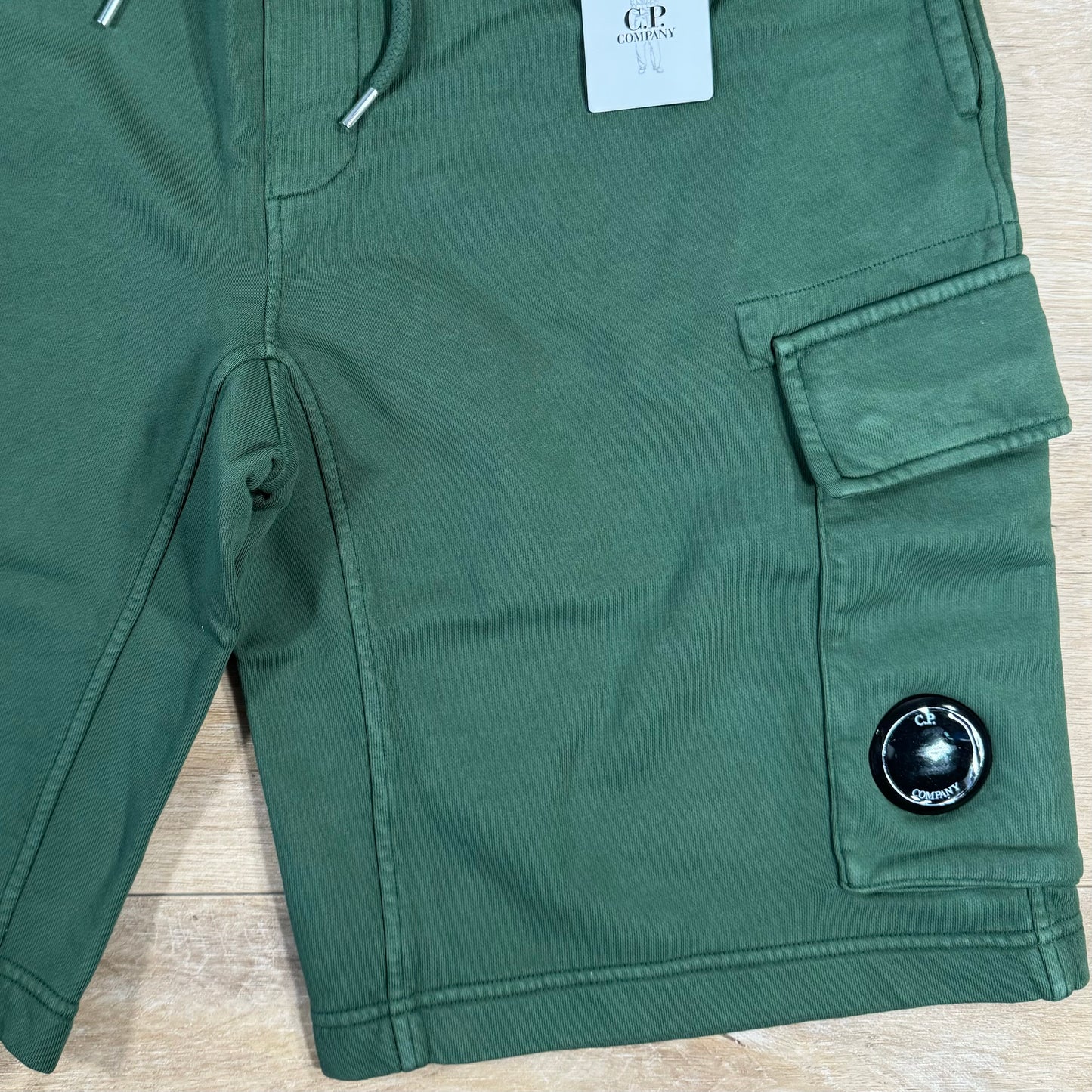 C.P. Company Cotton Fleece Lens Shorts in Duck Green