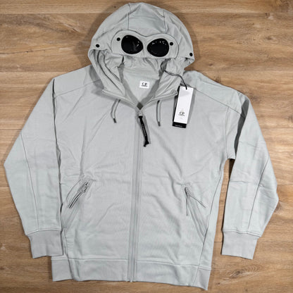 C.P. Company Diagonal Raised Fleece Goggle Hoodie in Blue Fox - Grey