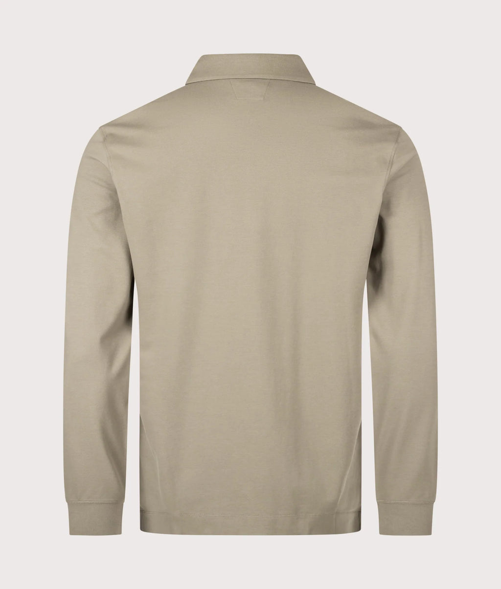 C.P. Company Stretch Piquet Long Sleeve Zip Polo in Fallen Rock - Beige