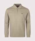 C.P. Company Stretch Piquet Long Sleeve Zip Polo in Fallen Rock - Beige