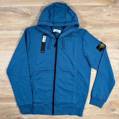 Stone Island Garment Dyed Zip Hoodie in Avio Blue