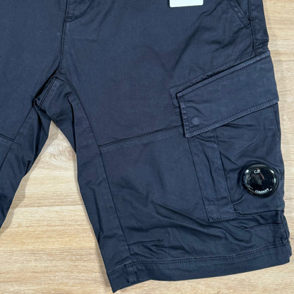 C.P. Company Stretch Sateen Lens Cargo Shorts in Navy