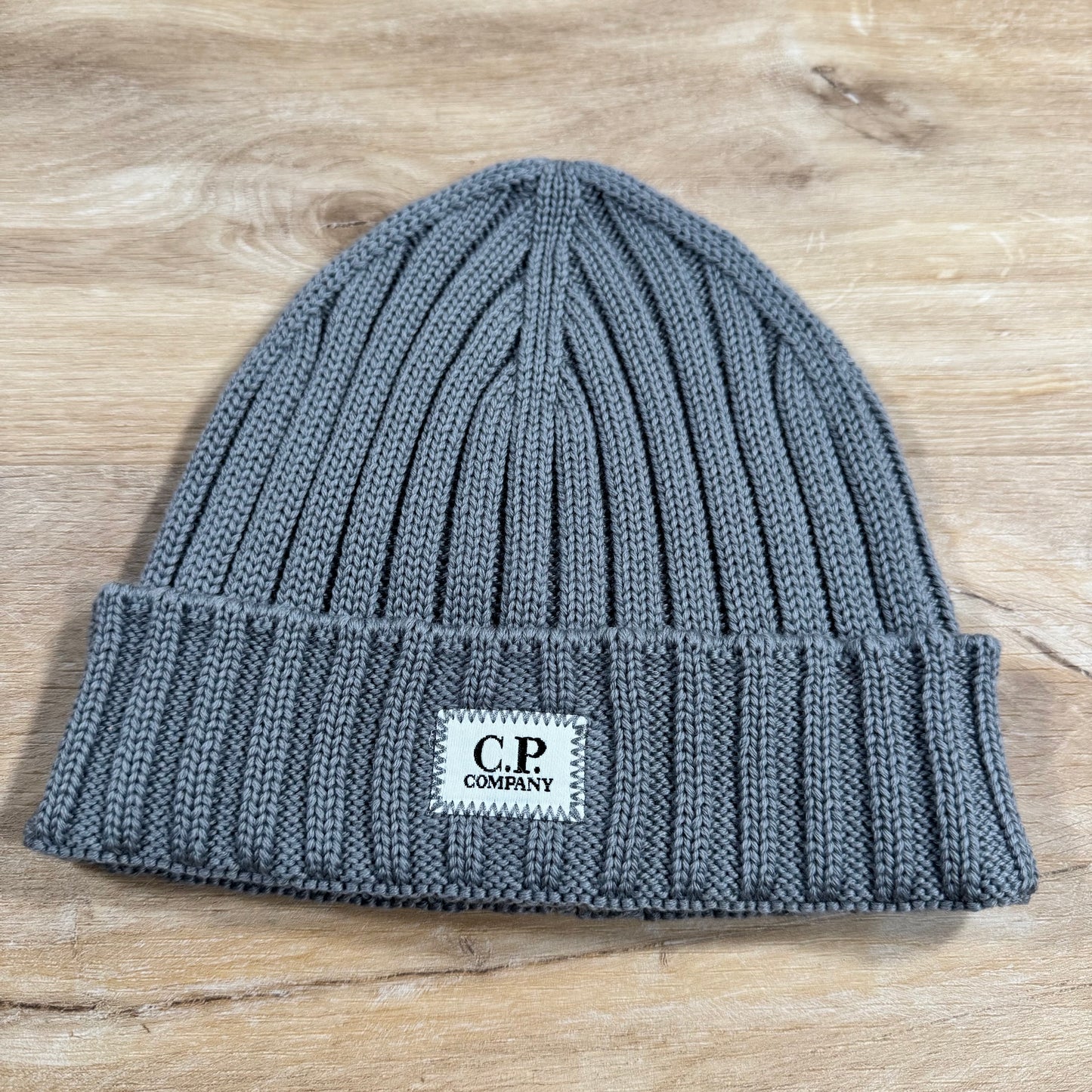 C.P. Company Extra Fine Merino Wool Logo Beanie in Griffin Grey