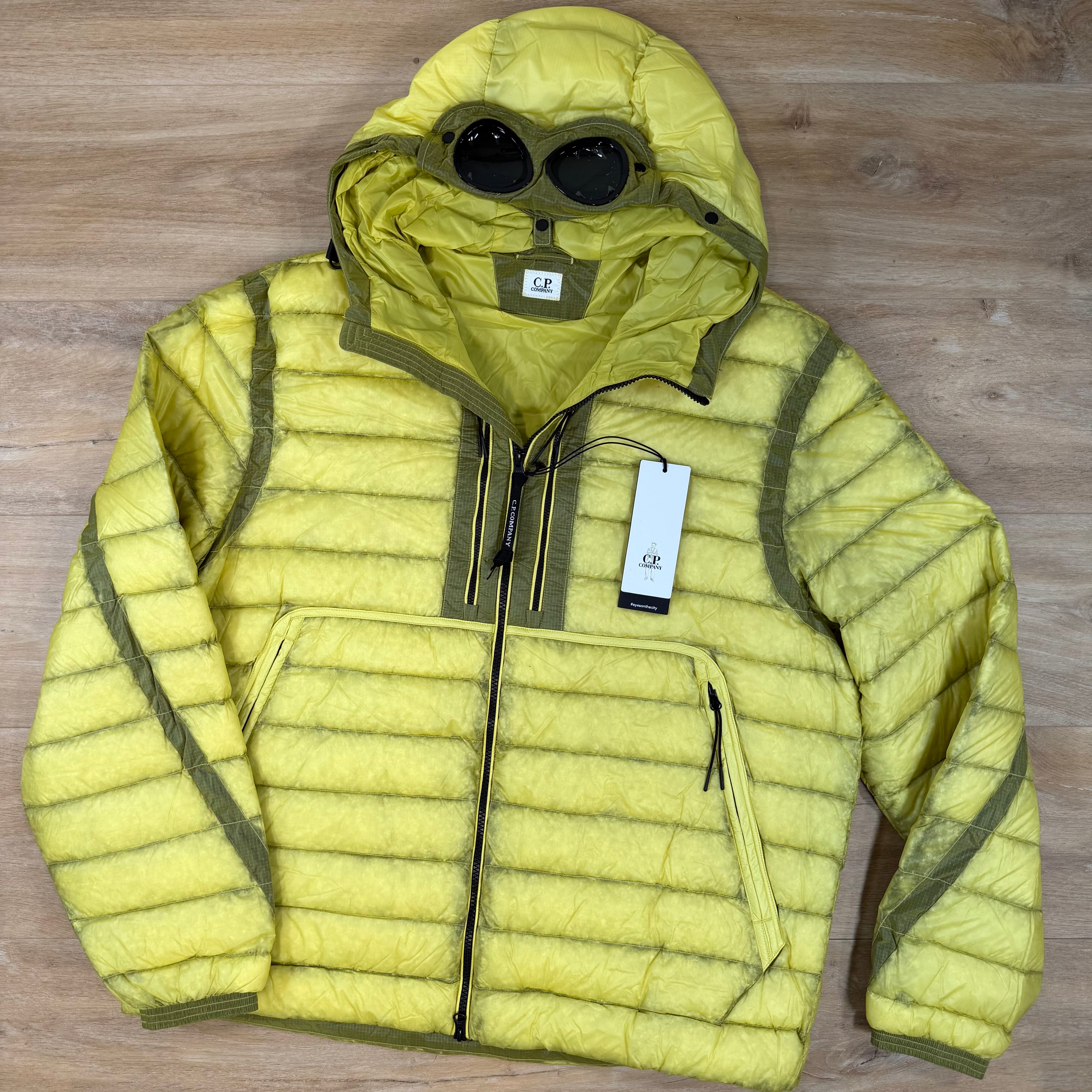 C.P. Company D.D. Shell Goggle Down Jacket in Green Sheen - Yellow