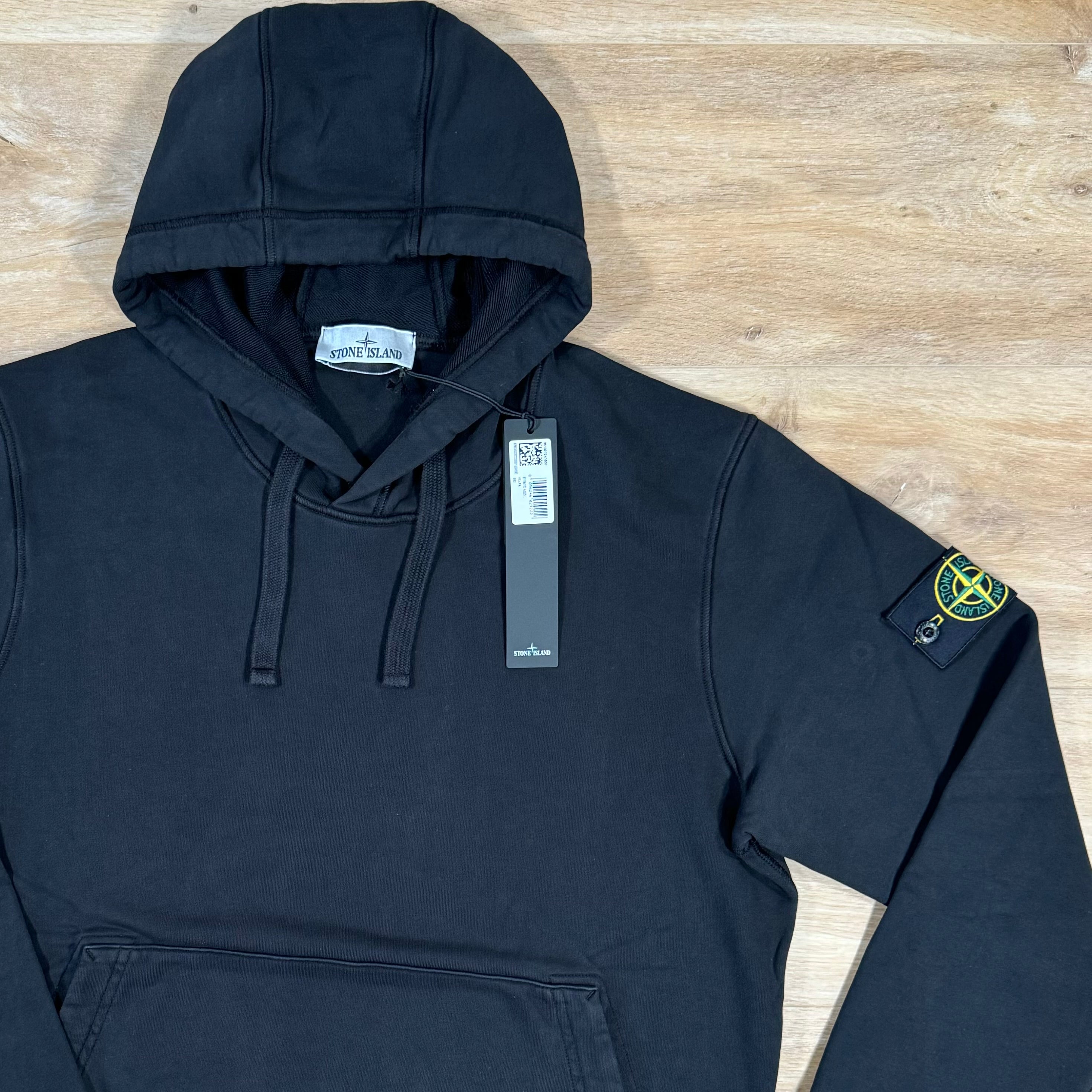 Stone Island Garment Dyed Pullover Hoodie in Black LABEL MENSWEAR