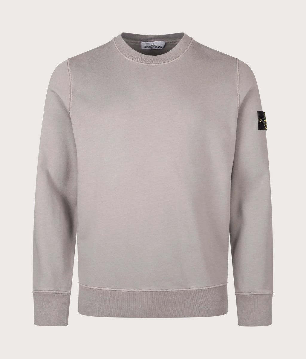Stone Island Organic Cotton Fleece Crewneck Sweatshirt in Grey