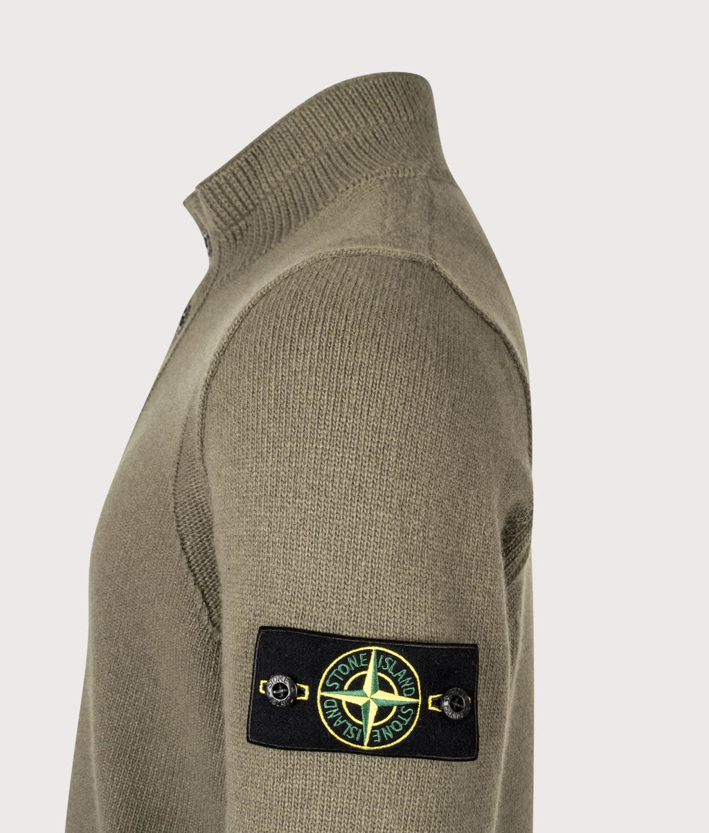 Stone Island Lambswool Half-Zip Jumper in Military Green