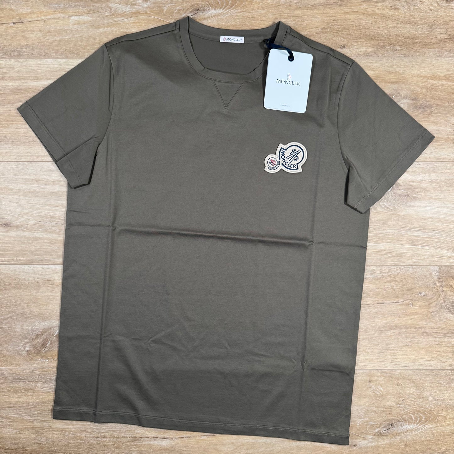 Moncler Double Logo T-Shirt in Olive Green