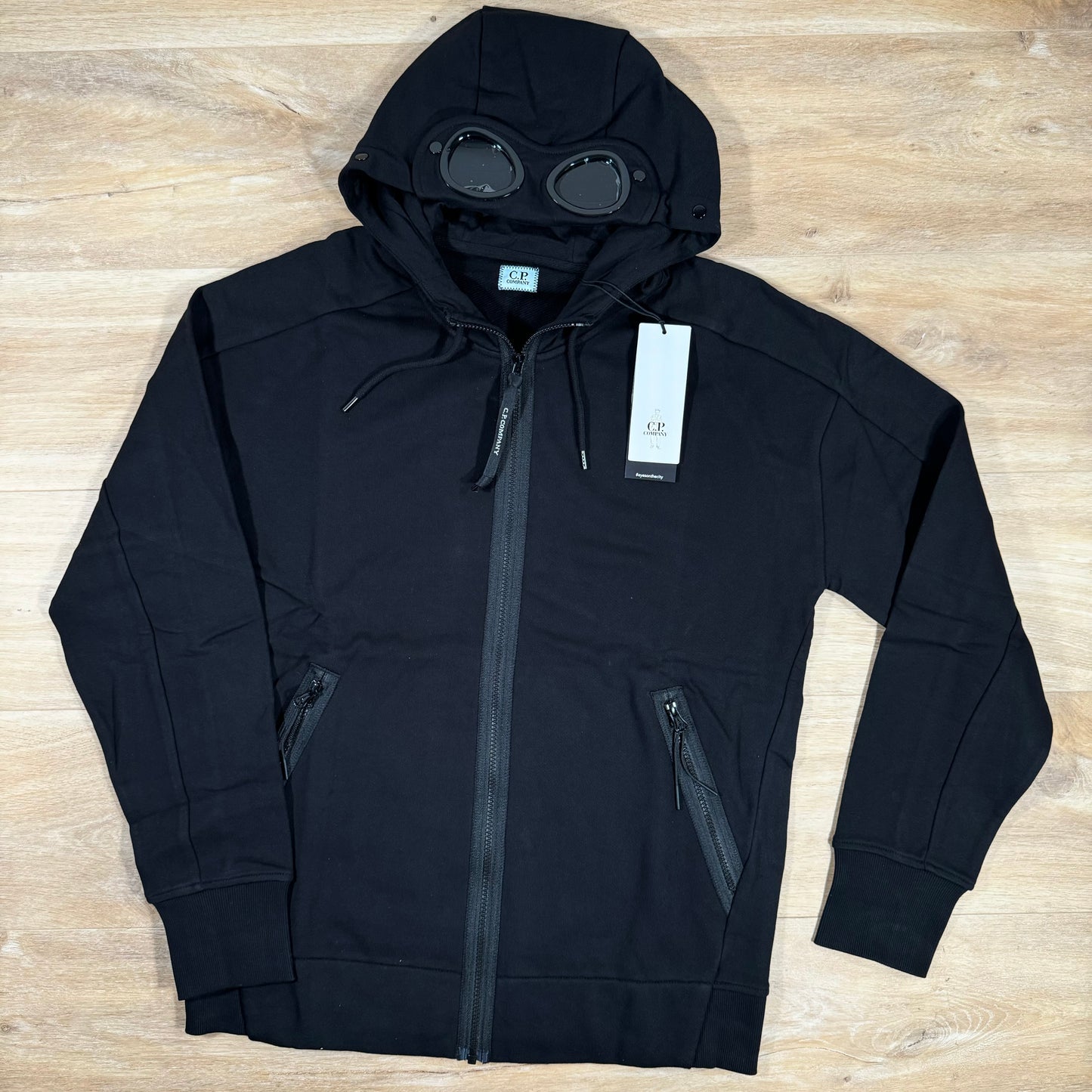 C.P. Company Diagonal Raised Zipped Goggle Hoodie in Black