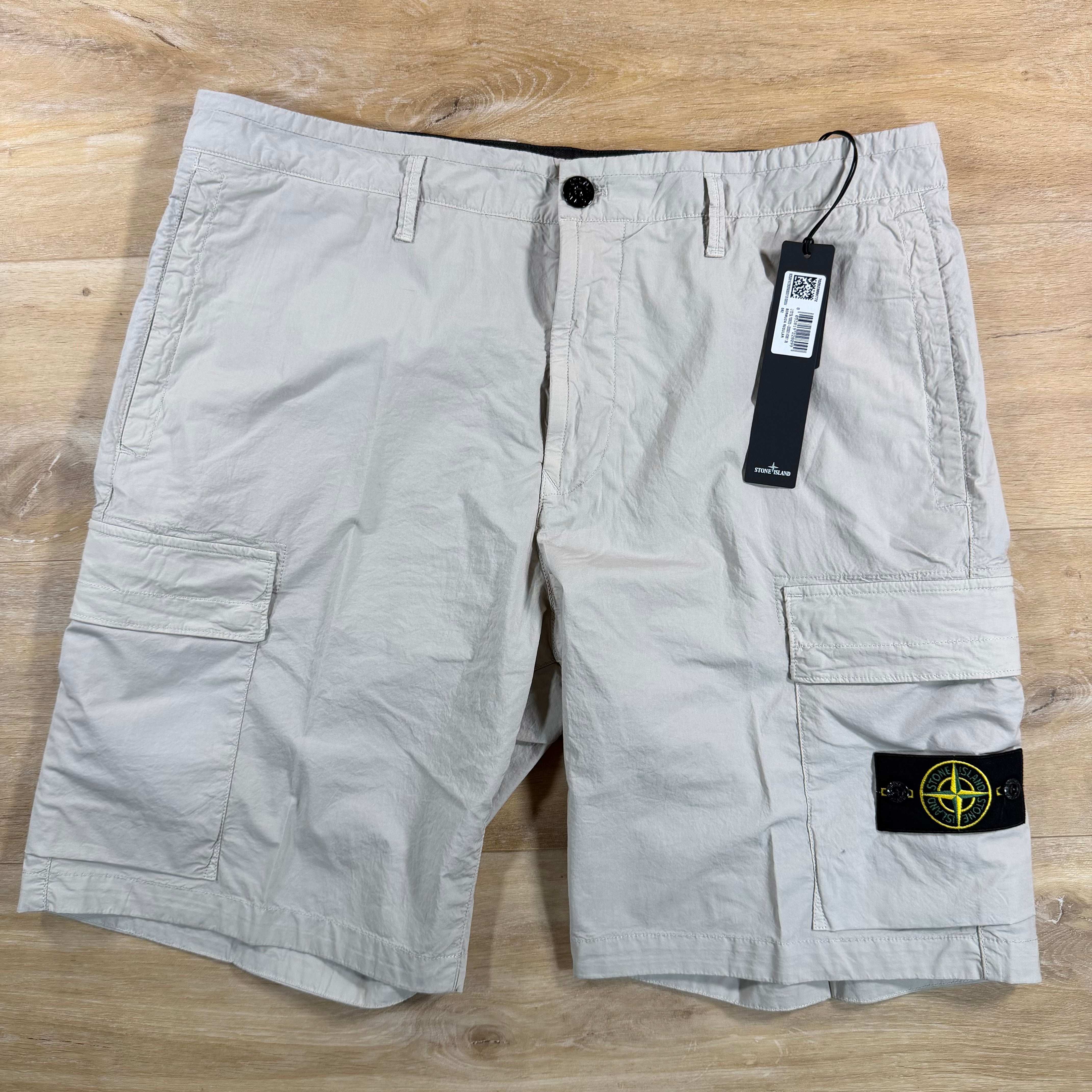 Stone Island Stretch Cotton Tela 'Paracadute' Cargo Bermuda Shorts in Pearl Grey