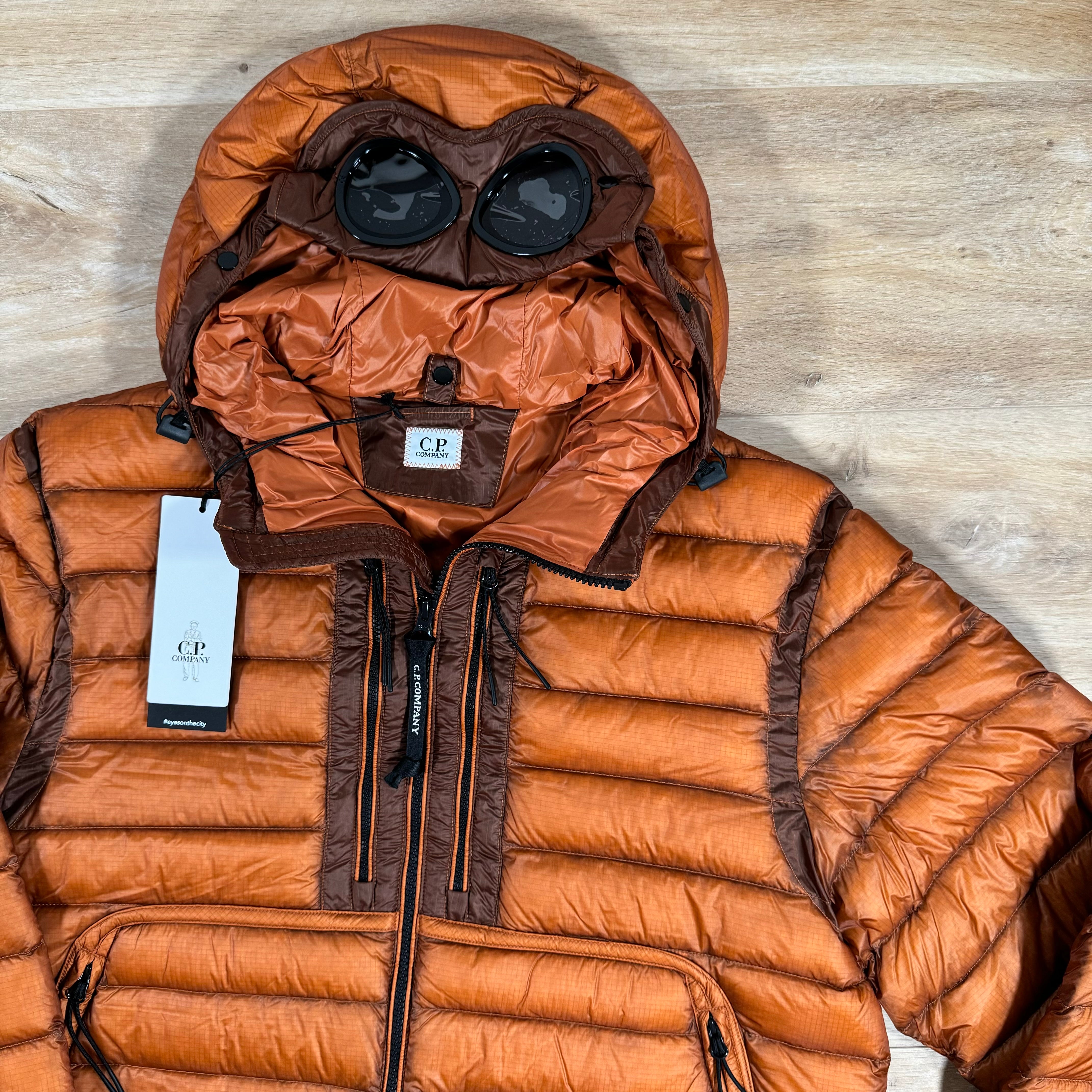 C.P. Company D.D. Shell Goggle Down Jacket in Bombay Brown LABEL MENSWEAR