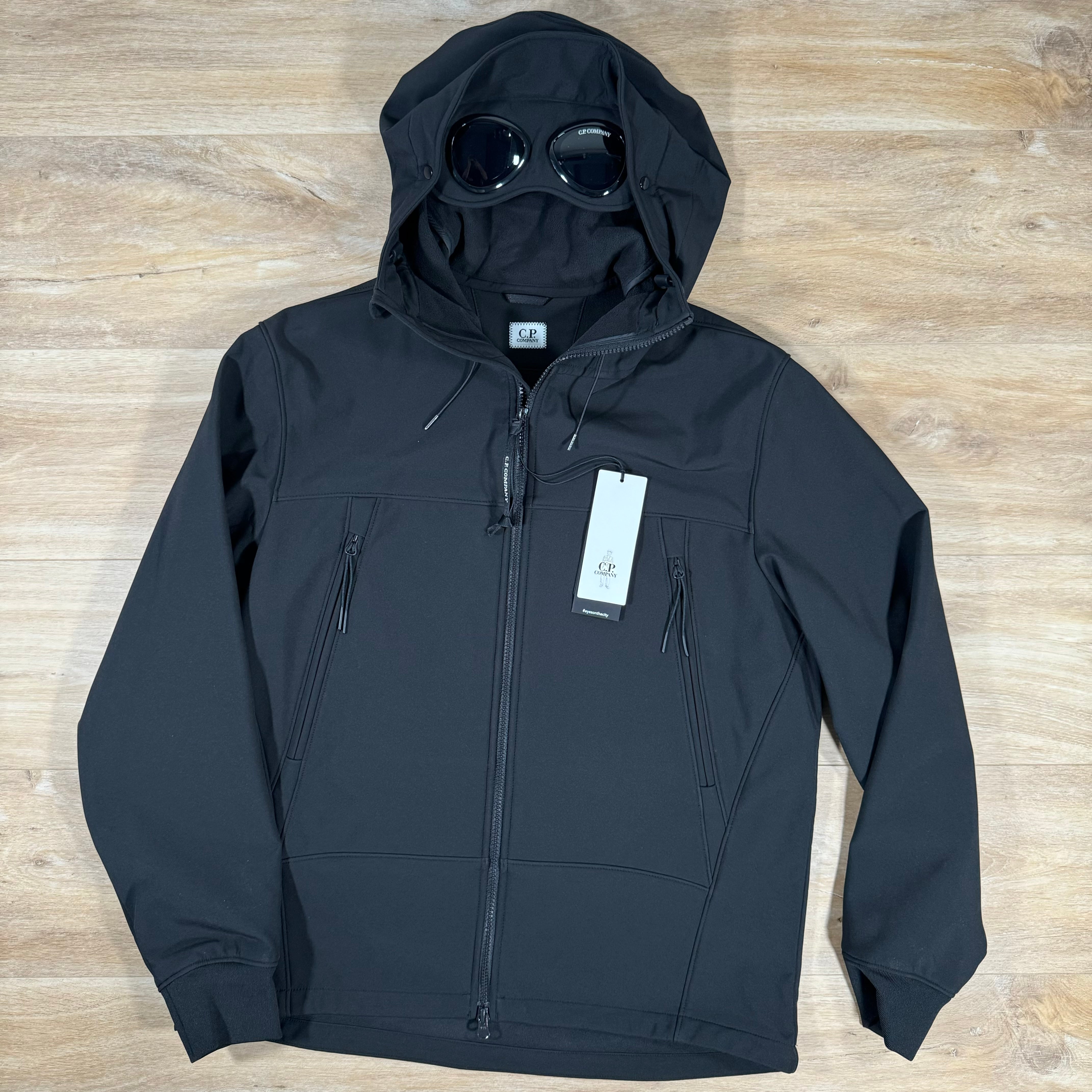 Cp company black soft shell goggle jacket best sale