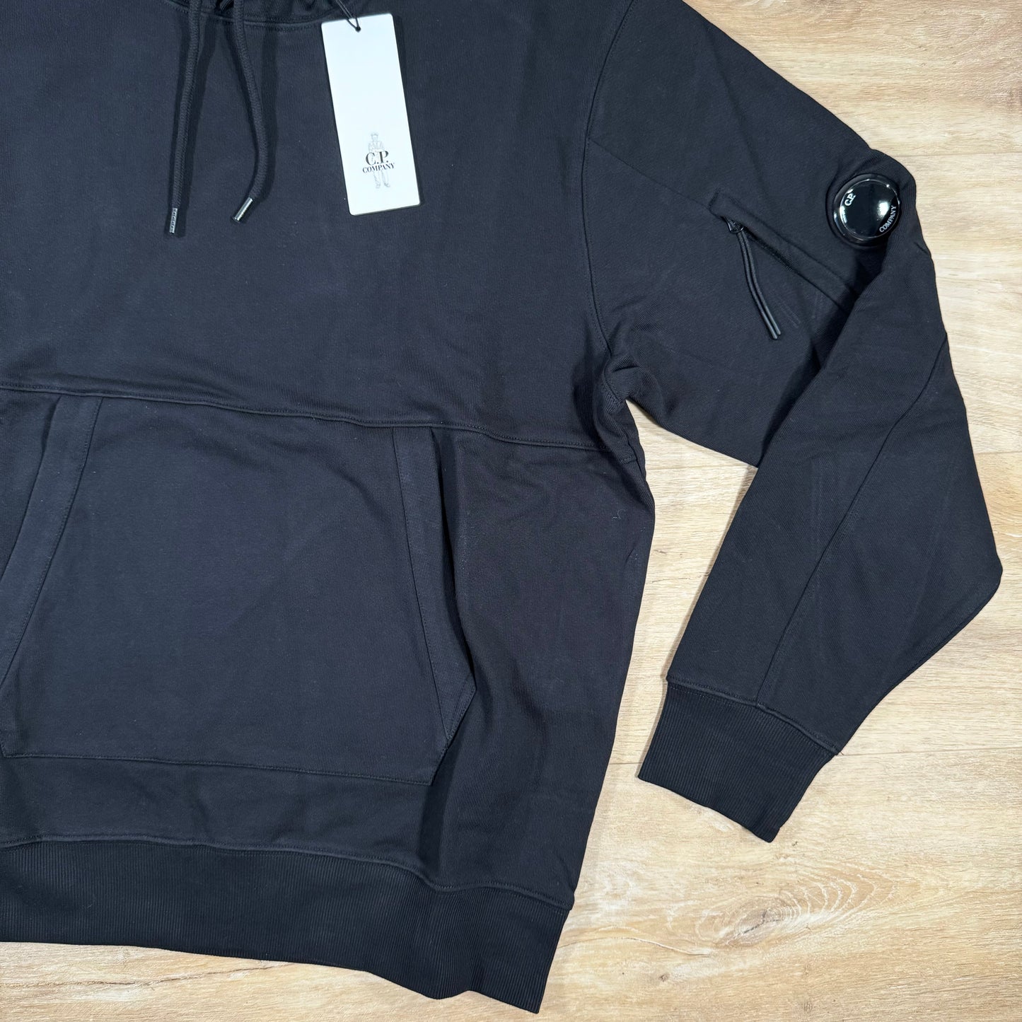 C.P. Company Diagonal Raised Fleece Lens Hoodie in Black