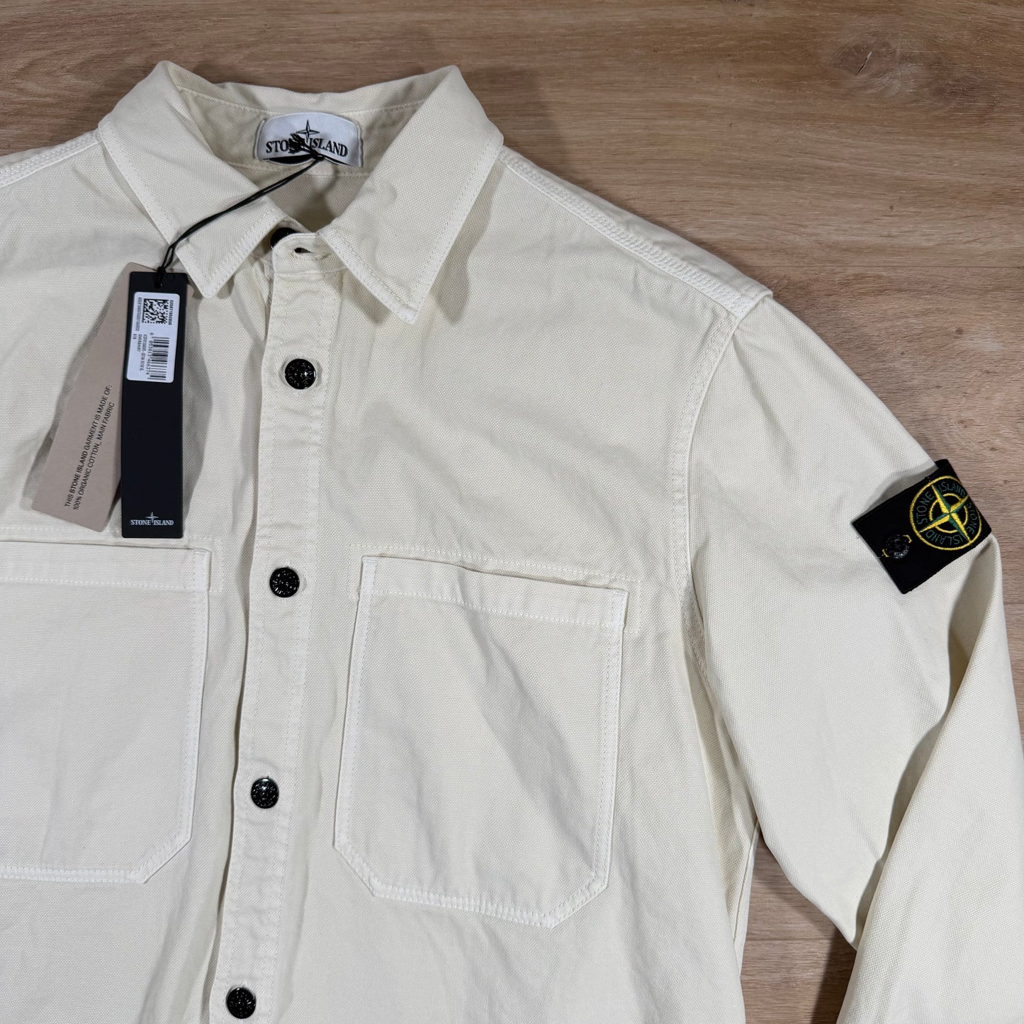 Stone Island Organic Panama Cotton Old Effect Overshirt in Ivory
