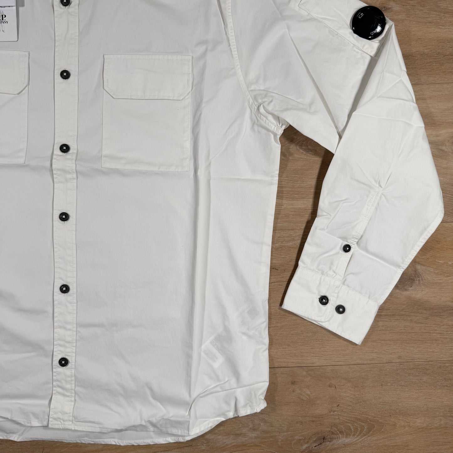 C.P. Company Organic Gabardine Lens Button Shirt in White