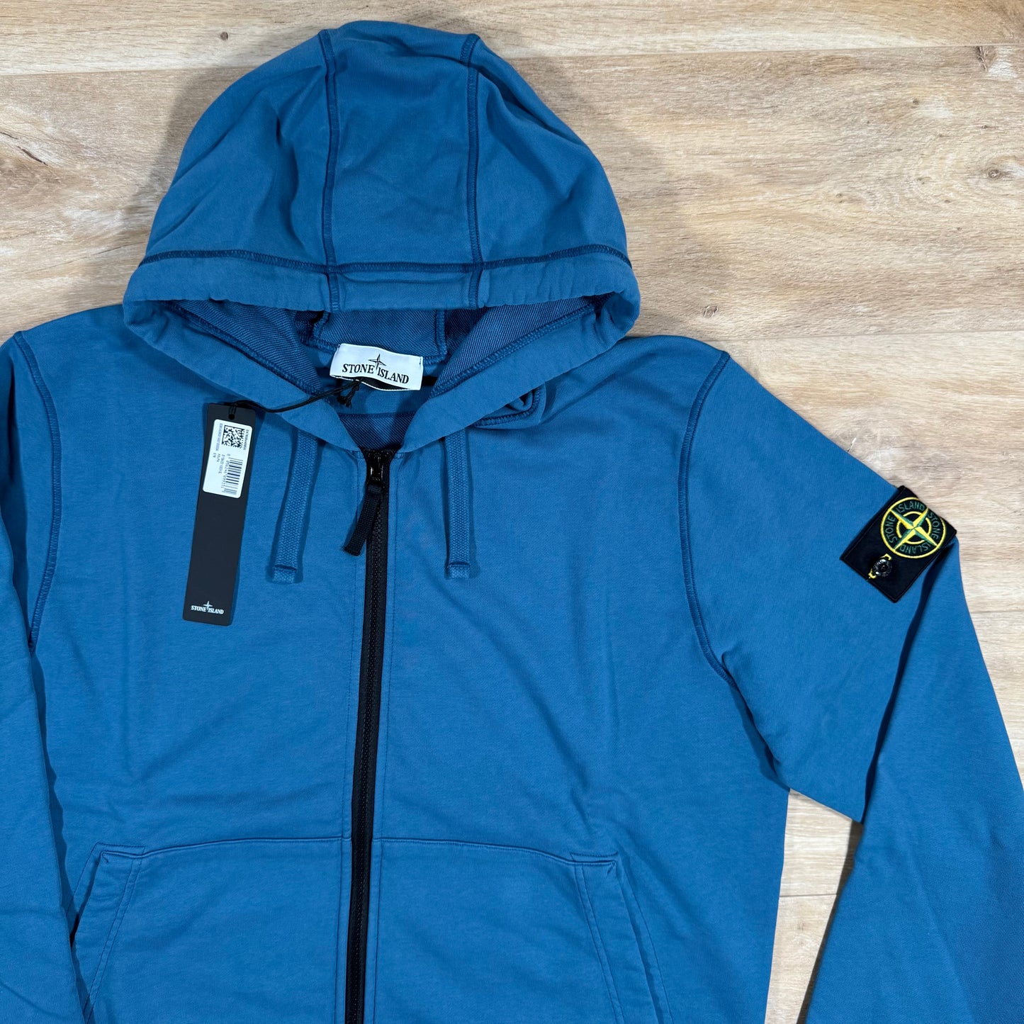 Stone Island Garment Dyed Zip Hoodie in Avio Blue