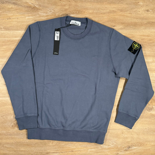 Stone Island Garment Dyed Crewneck Sweatshirt in Mid Blue