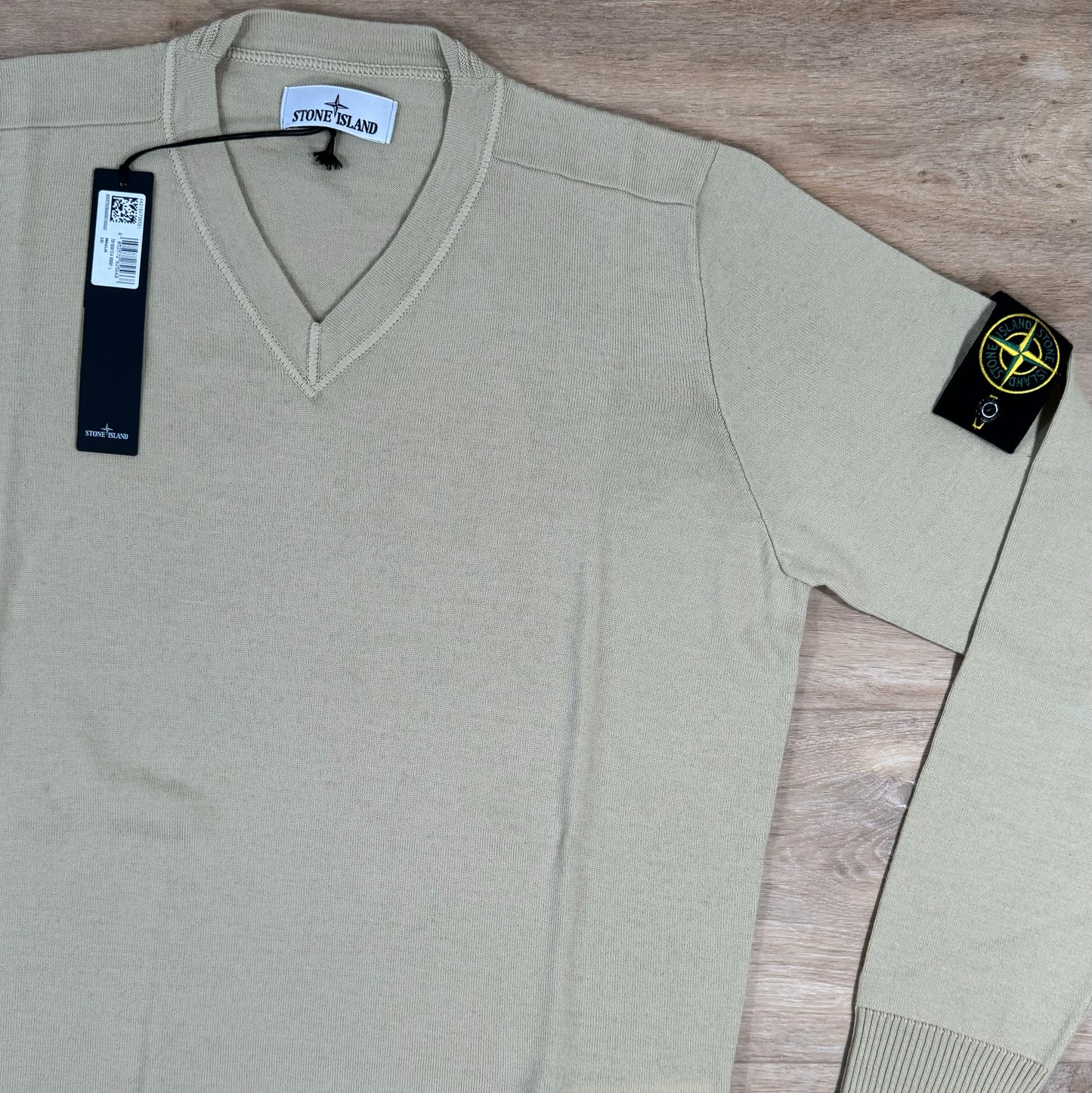 Stone Island V-Neck Knit Sweatshirt in Ecru