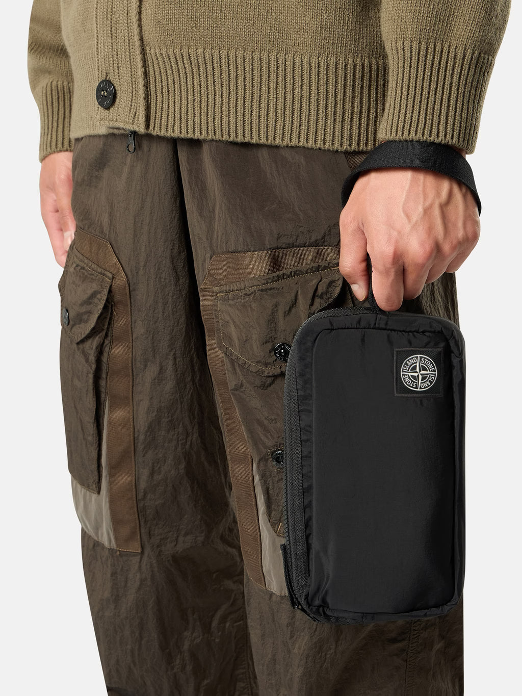 Stone Island Coated Nylon Metal Wrist Pouch in Black