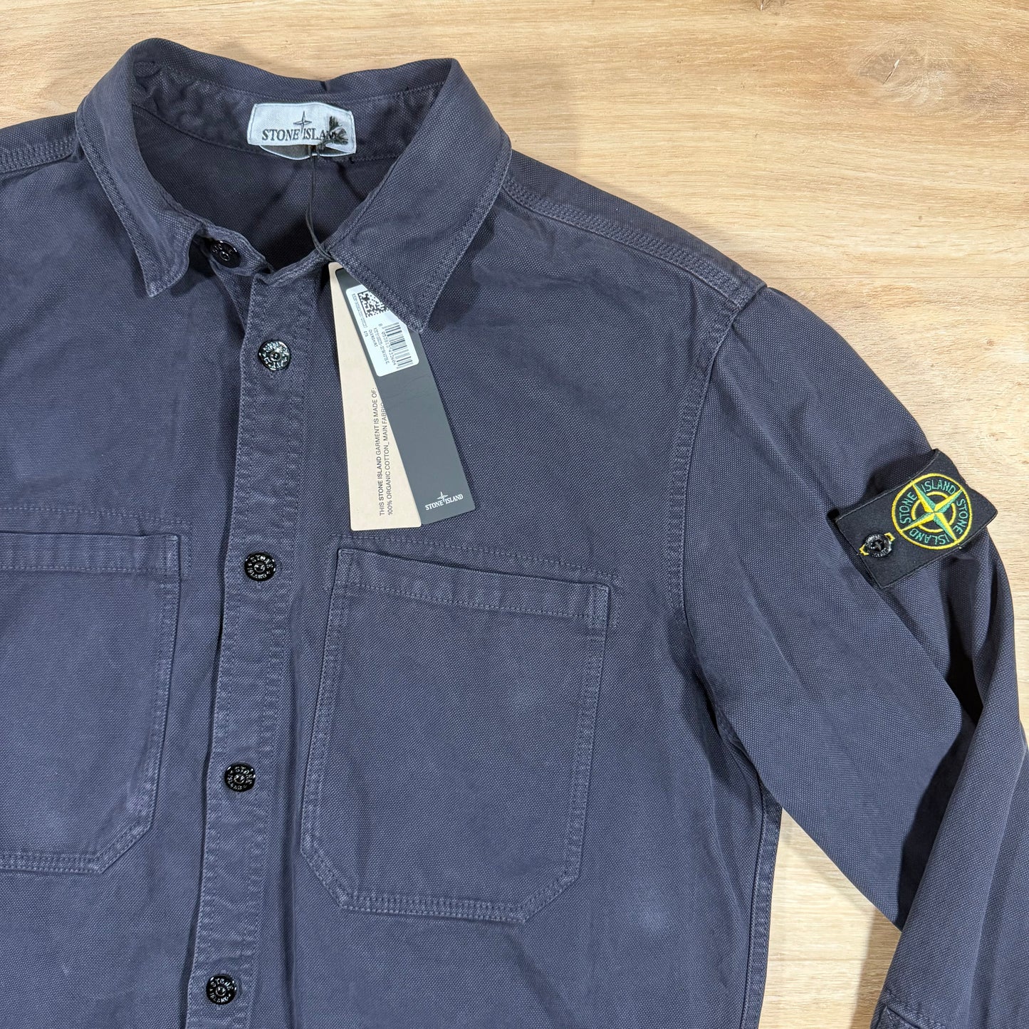 Stone Island Organic Panama Cotton Old Effect Overshirt in Ink Blue