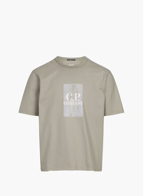 C.P. Company Mercerized Jersey Twisted Chest Logo T-Shirt in Fallen Rock - Beige