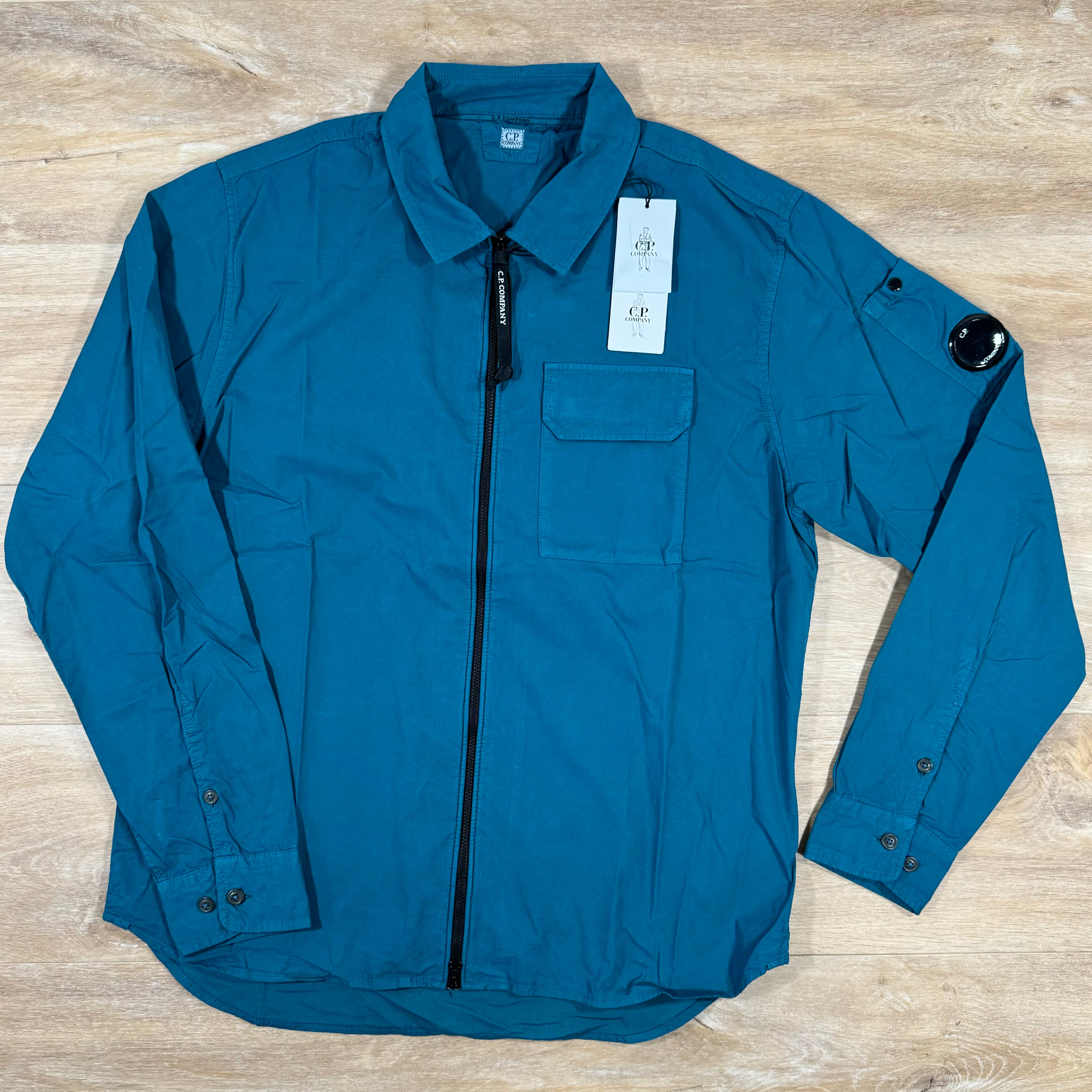 C.P. Company Gabardine Lens Overshirt in Ink Blue LABEL MENSWEAR