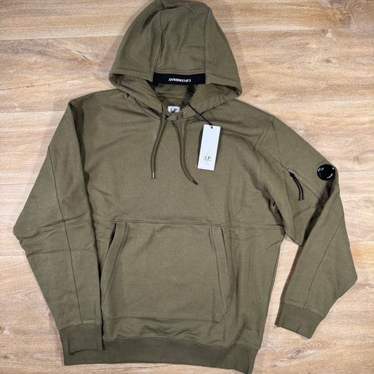 C.P. Company Diagonal Raised Fleece Lens Hoodie in Capers Green