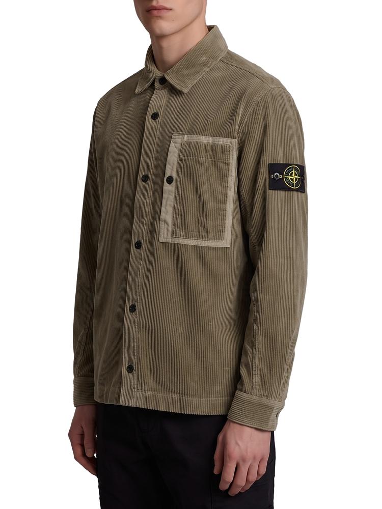 Stone Island Organic Cotton Corduroy 800 Chest Pocket Overshirt in Military Green